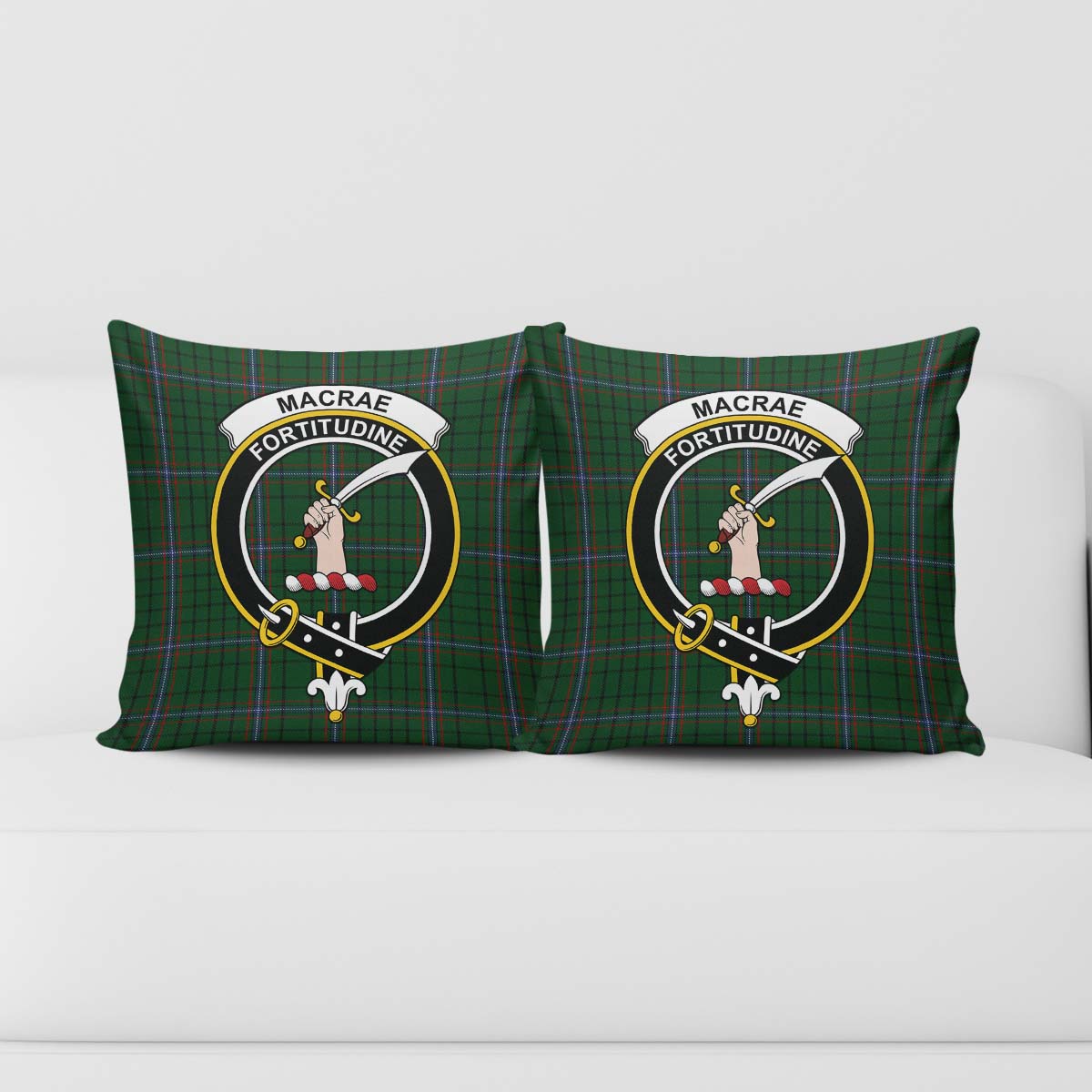 MacRae Tartan Pillow Cover with Family Crest - Tartanvibesclothing