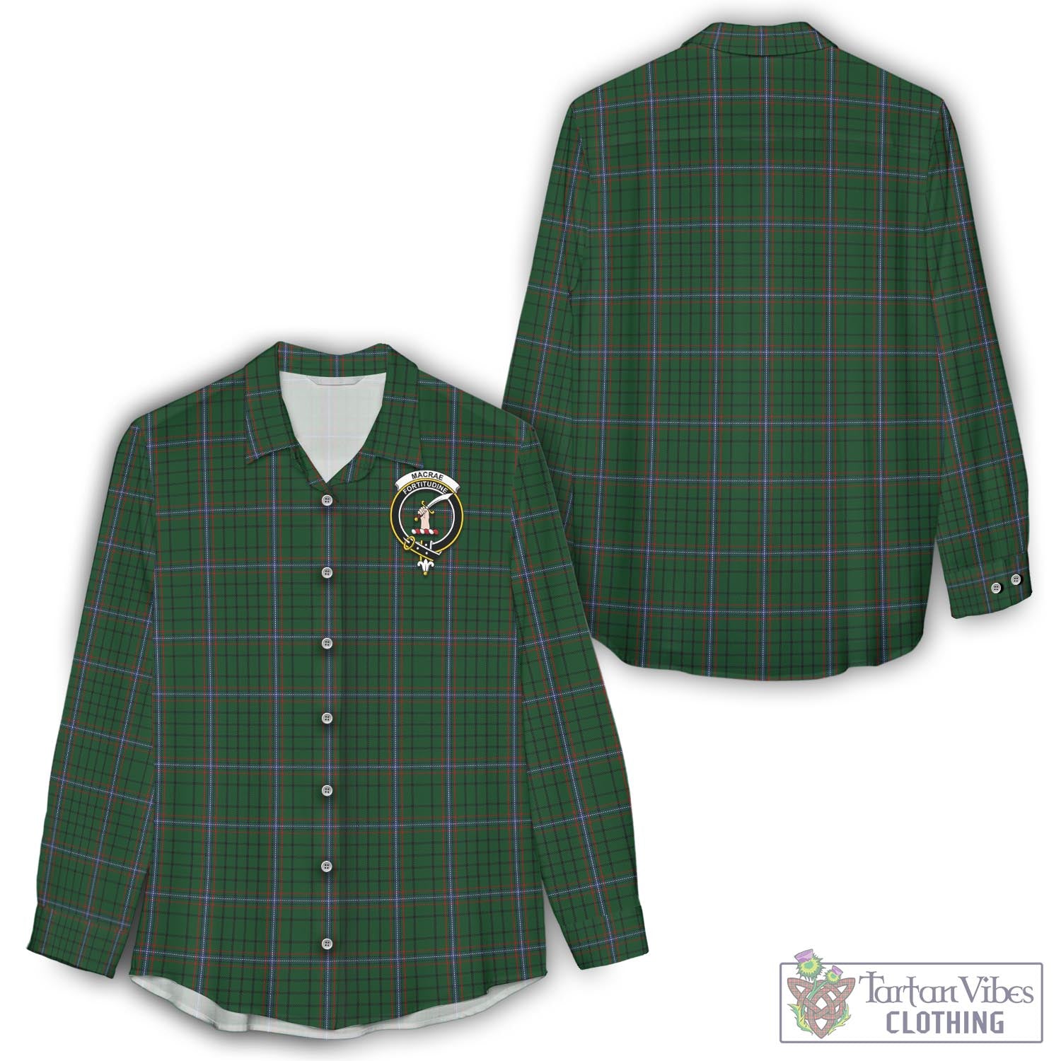 Tartan Vibes Clothing MacRae Tartan Womens Casual Shirt with Family Crest