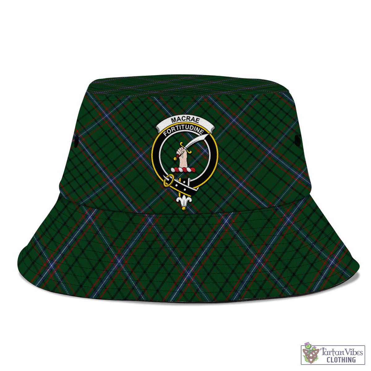 Tartan Vibes Clothing MacRae Tartan Bucket Hat with Family Crest