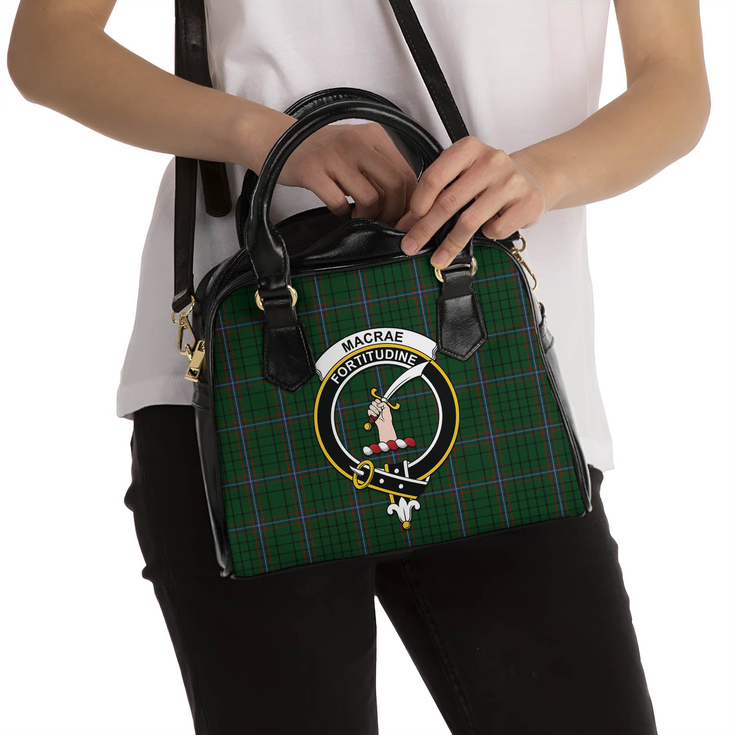 MacRae Tartan Shoulder Handbags with Family Crest - Tartanvibesclothing