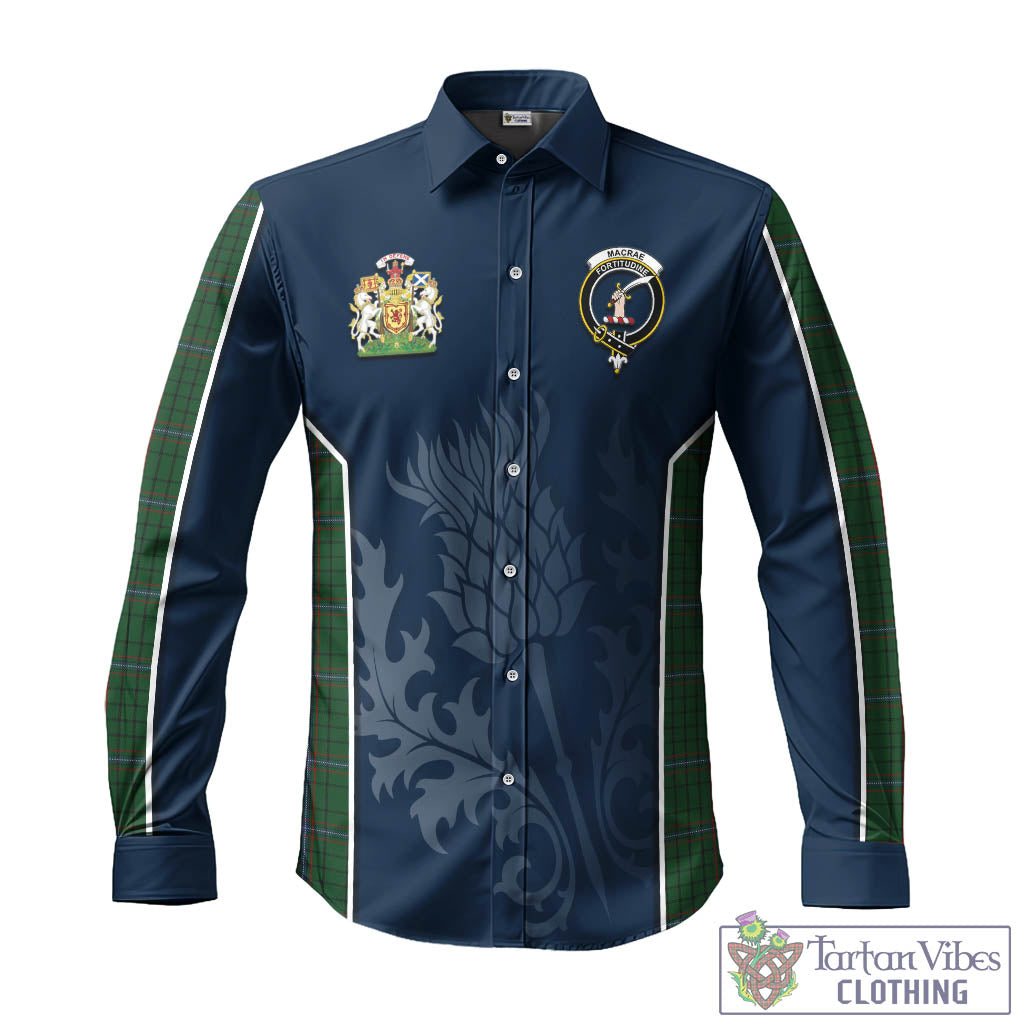 Tartan Vibes Clothing MacRae Tartan Long Sleeve Button Up Shirt with Family Crest and Scottish Thistle Vibes Sport Style