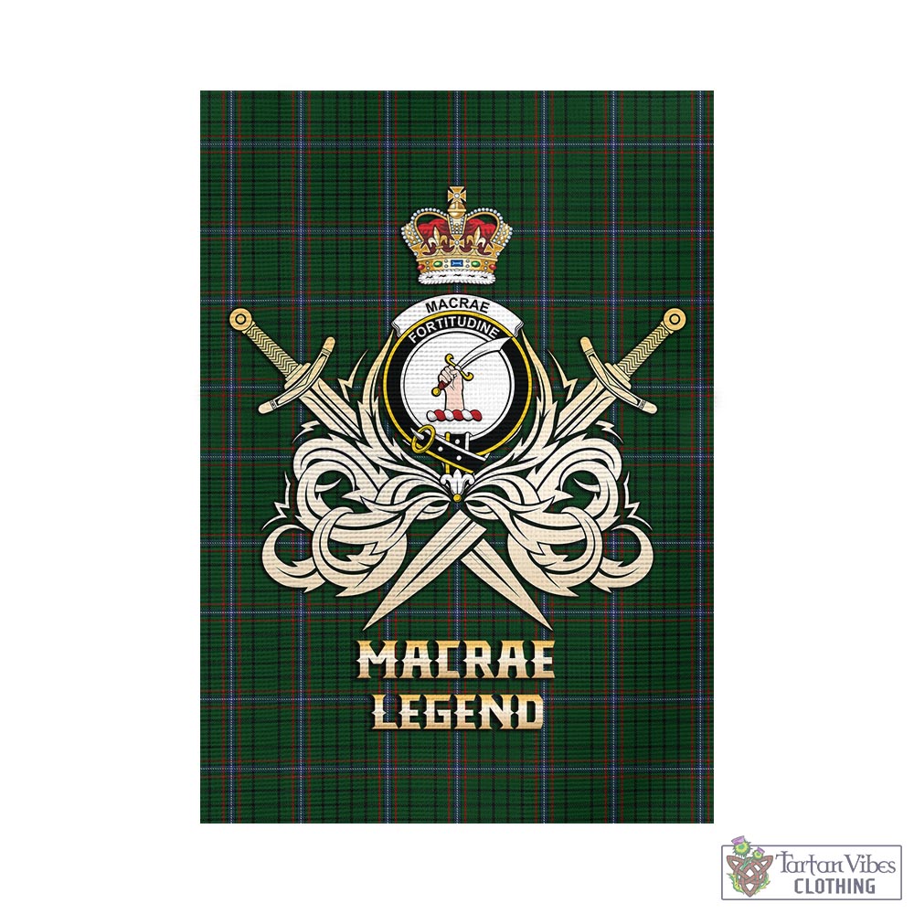 Tartan Vibes Clothing MacRae Tartan Flag with Clan Crest and the Golden Sword of Courageous Legacy