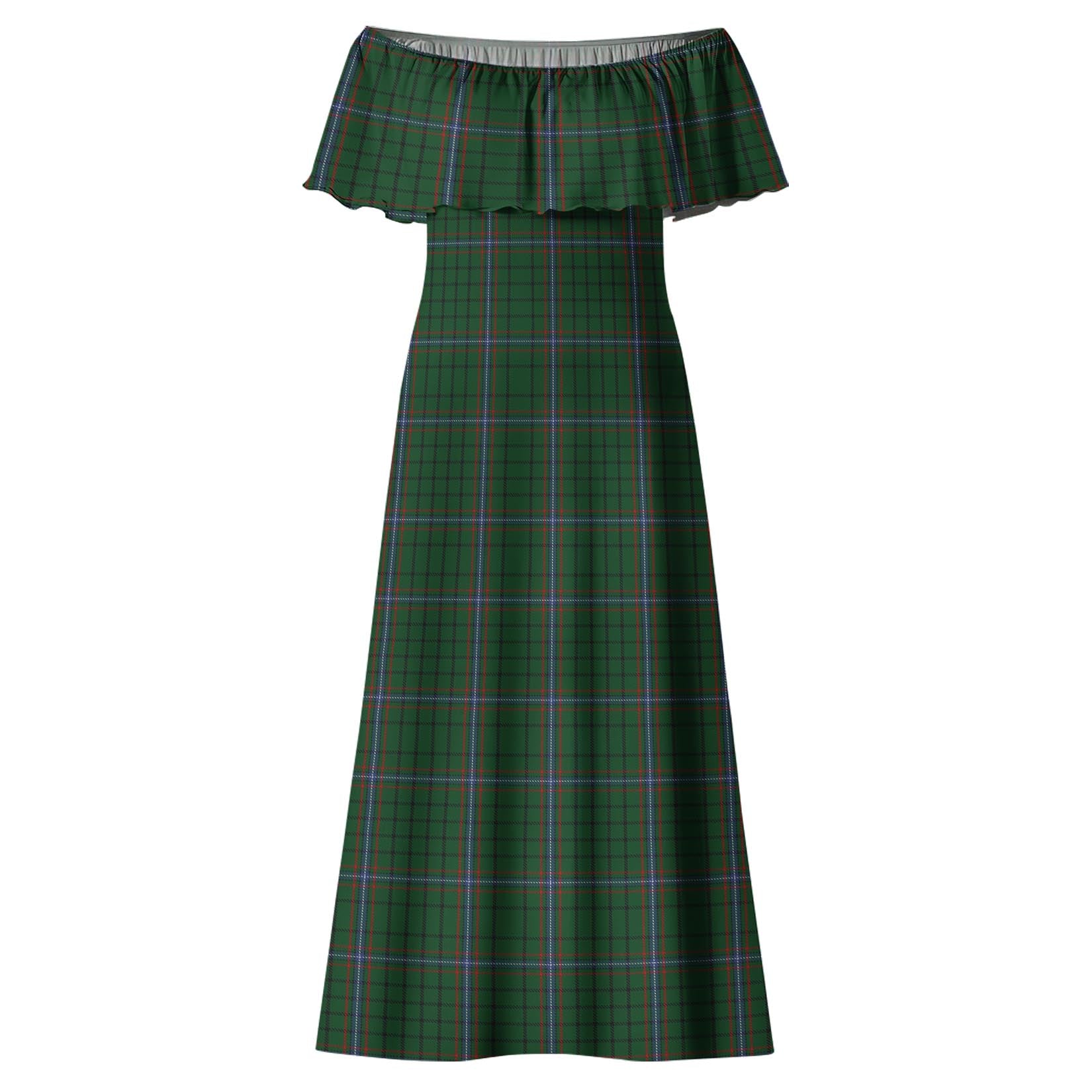 MacRae Tartan Off Shoulder Long Dress - Tartanvibesclothing