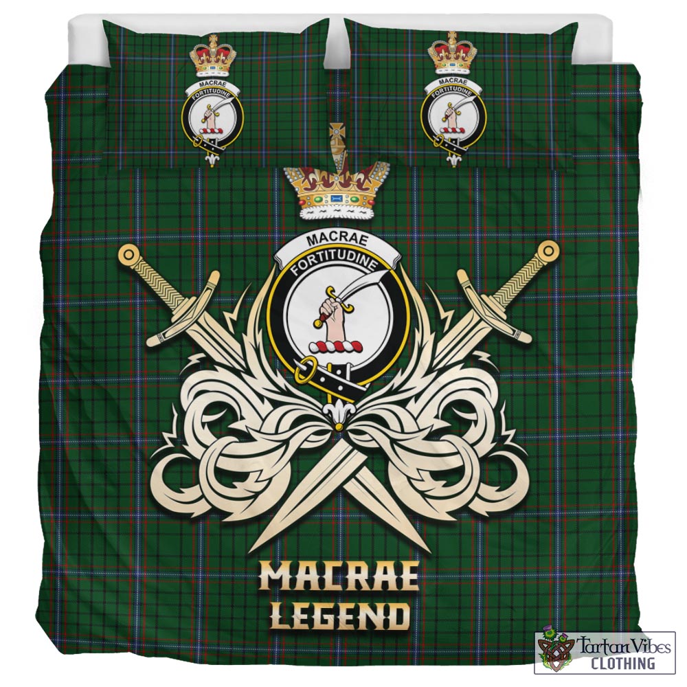 Tartan Vibes Clothing MacRae Tartan Bedding Set with Clan Crest and the Golden Sword of Courageous Legacy