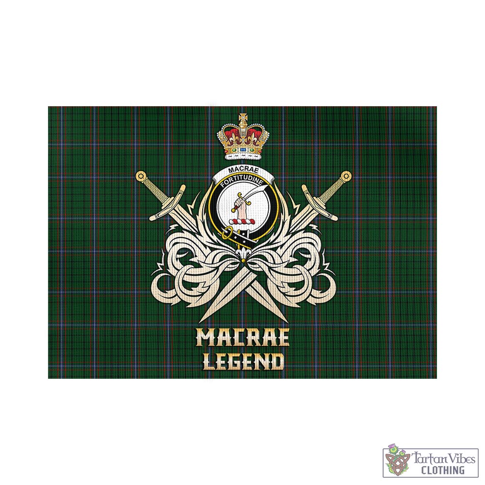 Tartan Vibes Clothing MacRae Tartan Flag with Clan Crest and the Golden Sword of Courageous Legacy