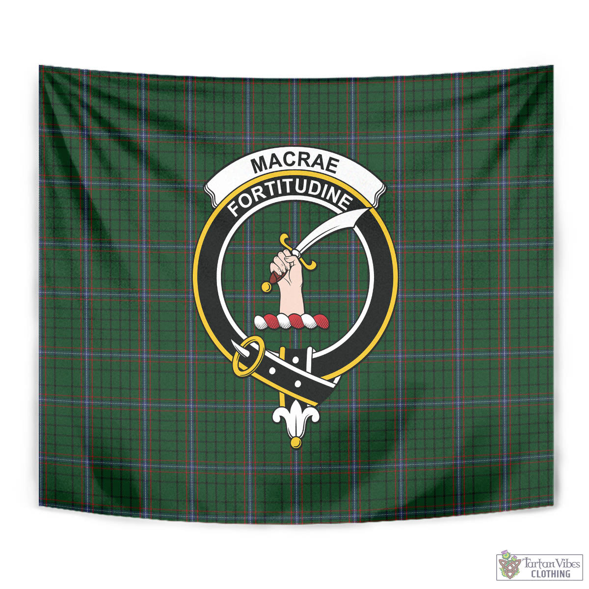 Tartan Vibes Clothing MacRae Tartan Tapestry Wall Hanging and Home Decor for Room with Family Crest