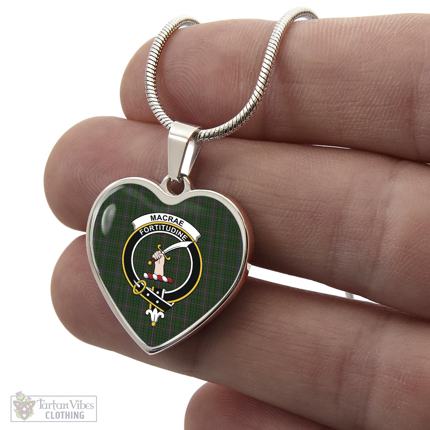 Tartan Vibes Clothing MacRae Tartan Heart Necklace with Family Crest