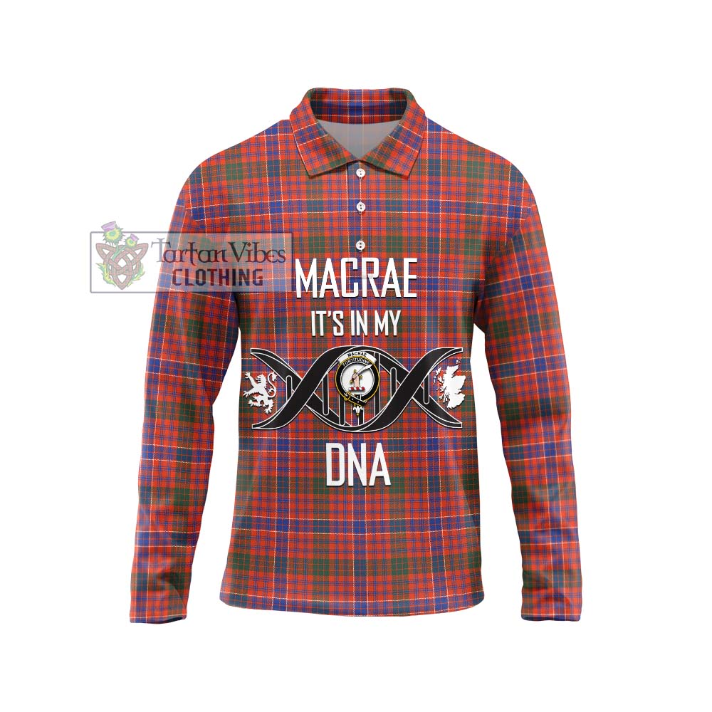 MacRae Ancient Tartan Long Sleeve Polo Shirt with Family Crest DNA In Me Style Unisex - Tartanvibesclothing Shop