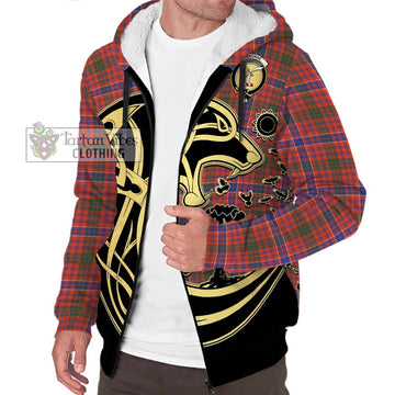 MacRae Ancient Tartan Sherpa Hoodie with Family Crest Celtic Wolf Style