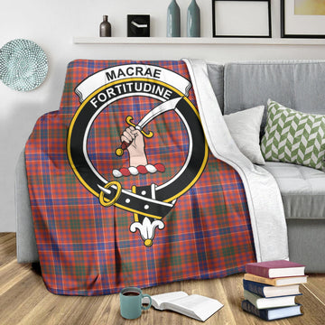 MacRae Ancient Tartan Blanket with Family Crest