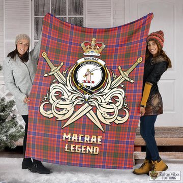 MacRae Ancient Tartan Blanket with Clan Crest and the Golden Sword of Courageous Legacy