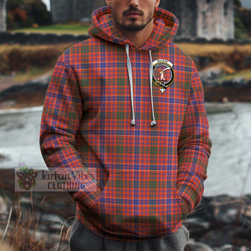 MacRae Ancient Tartan Cotton Hoodie with Family Crest