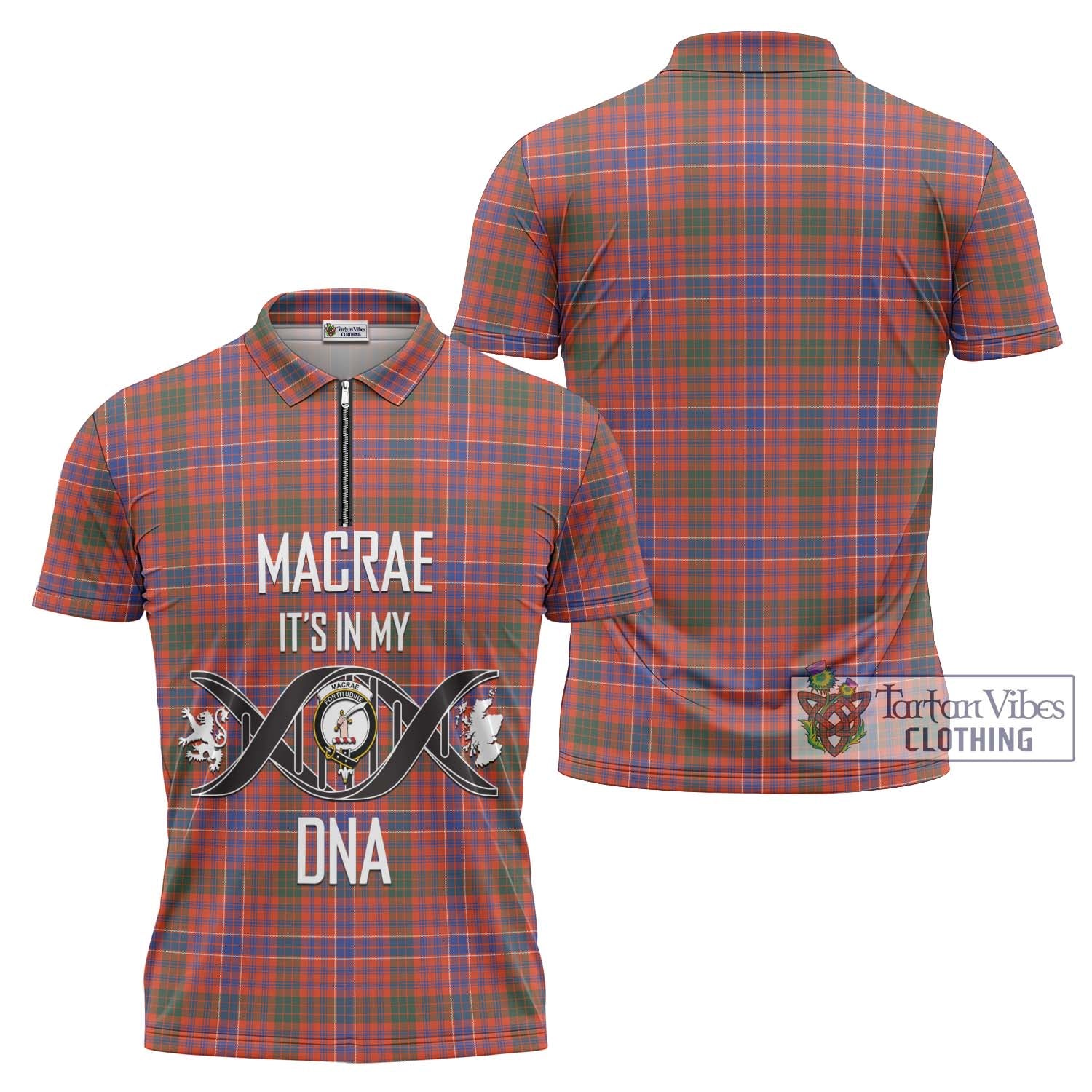 Tartan Vibes Clothing MacRae Ancient Tartan Zipper Polo Shirt with Family Crest DNA In Me Style