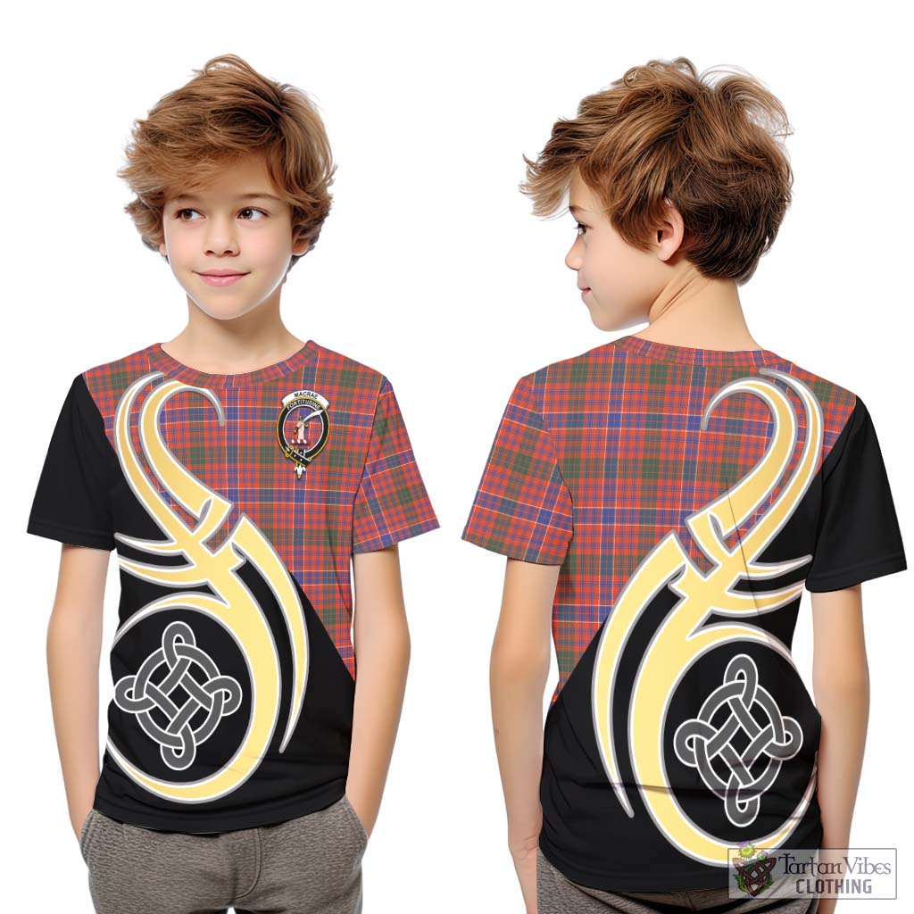 Tartan Vibes Clothing MacRae Ancient Tartan Kid T-Shirt with Family Crest and Celtic Symbol Style