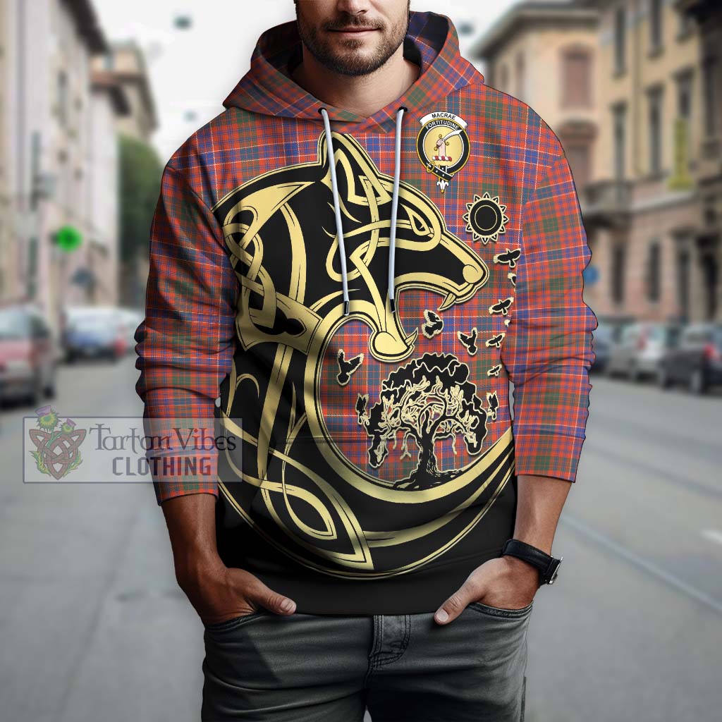 Tartan Vibes Clothing MacRae Ancient Tartan Hoodie with Family Crest Celtic Wolf Style