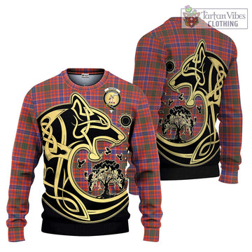 MacRae Ancient Tartan Knitted Sweater with Family Crest Celtic Wolf Style