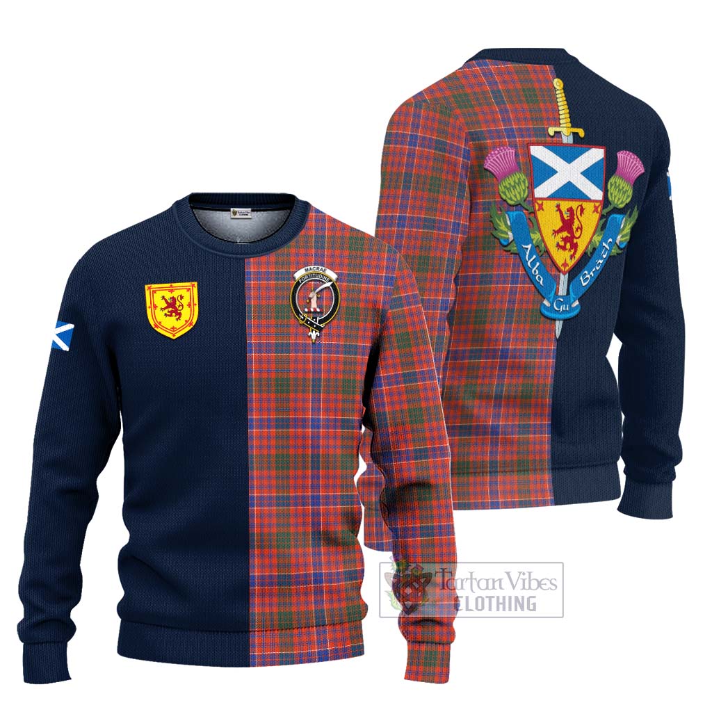 Tartan Vibes Clothing MacRae Ancient Tartan Knitted Sweater with Scottish Lion Royal Arm Half Style