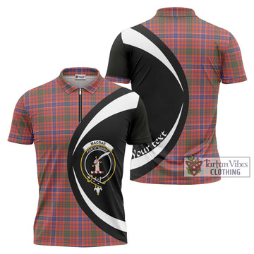 MacRae Ancient Tartan Zipper Polo Shirt with Family Crest Circle Style