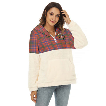 MacRae Ancient Tartan Women's Borg Fleece Hoodie With Half Zip with Family Crest