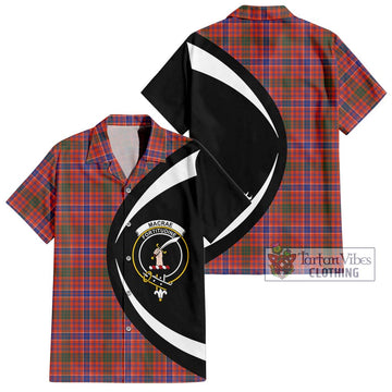 MacRae Ancient Tartan Short Sleeve Button Up with Family Crest Circle Style