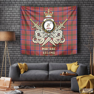 MacRae Ancient Tartan Tapestry with Clan Crest and the Golden Sword of Courageous Legacy