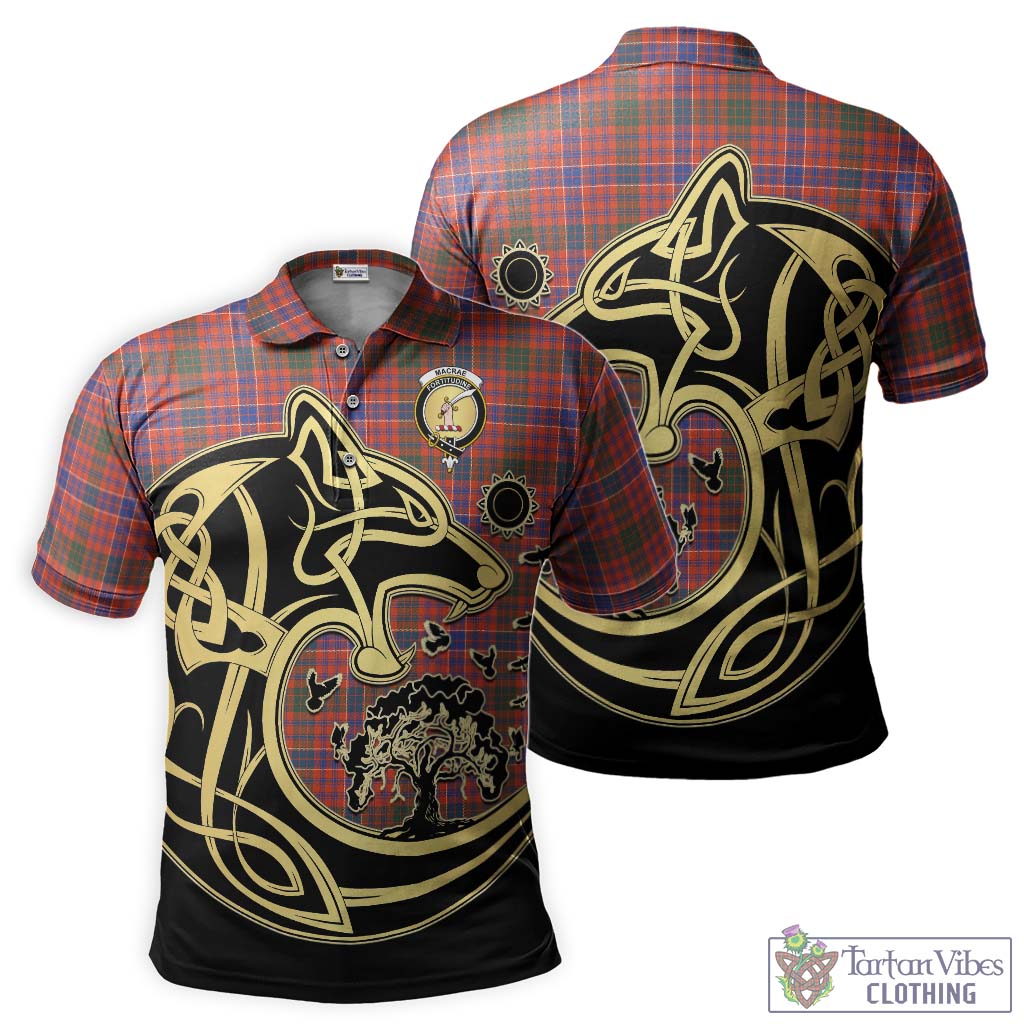 Tartan Vibes Clothing MacRae Ancient Tartan Polo Shirt with Family Crest Celtic Wolf Style