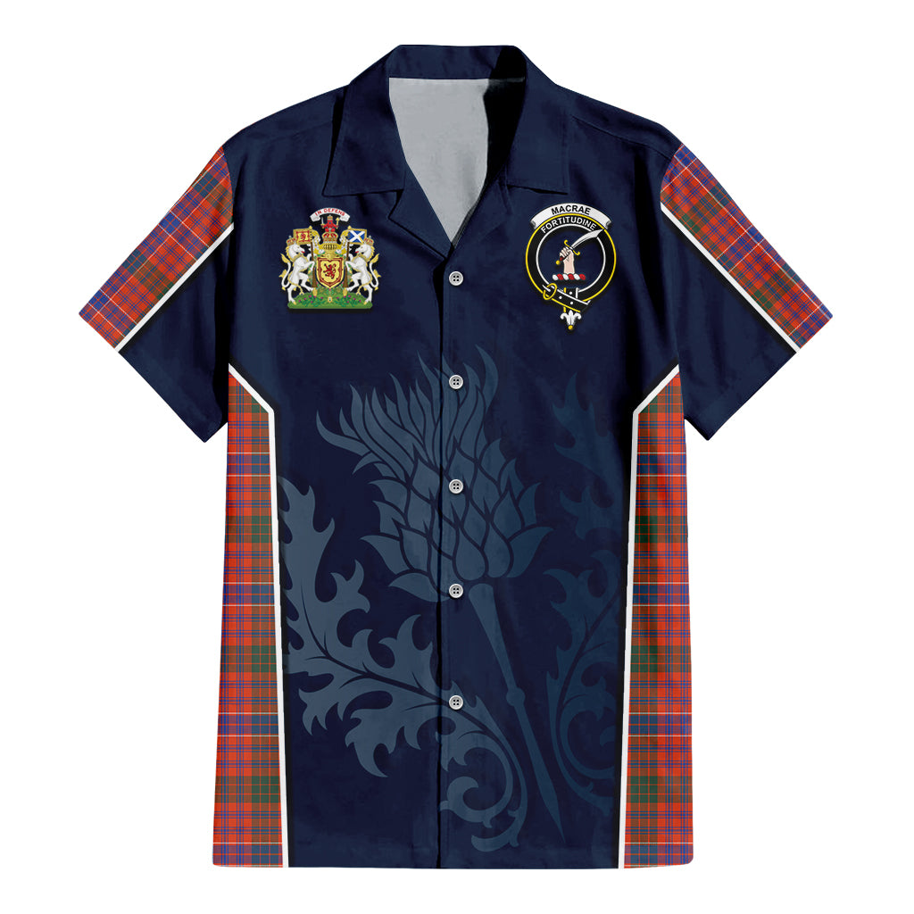 Tartan Vibes Clothing MacRae Ancient Tartan Short Sleeve Button Up Shirt with Family Crest and Scottish Thistle Vibes Sport Style