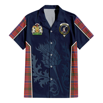 MacRae Ancient Tartan Short Sleeve Button Up Shirt with Family Crest and Scottish Thistle Vibes Sport Style