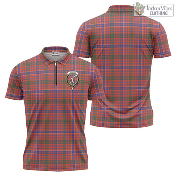 MacRae Ancient Tartan Zipper Polo Shirt with Family Crest