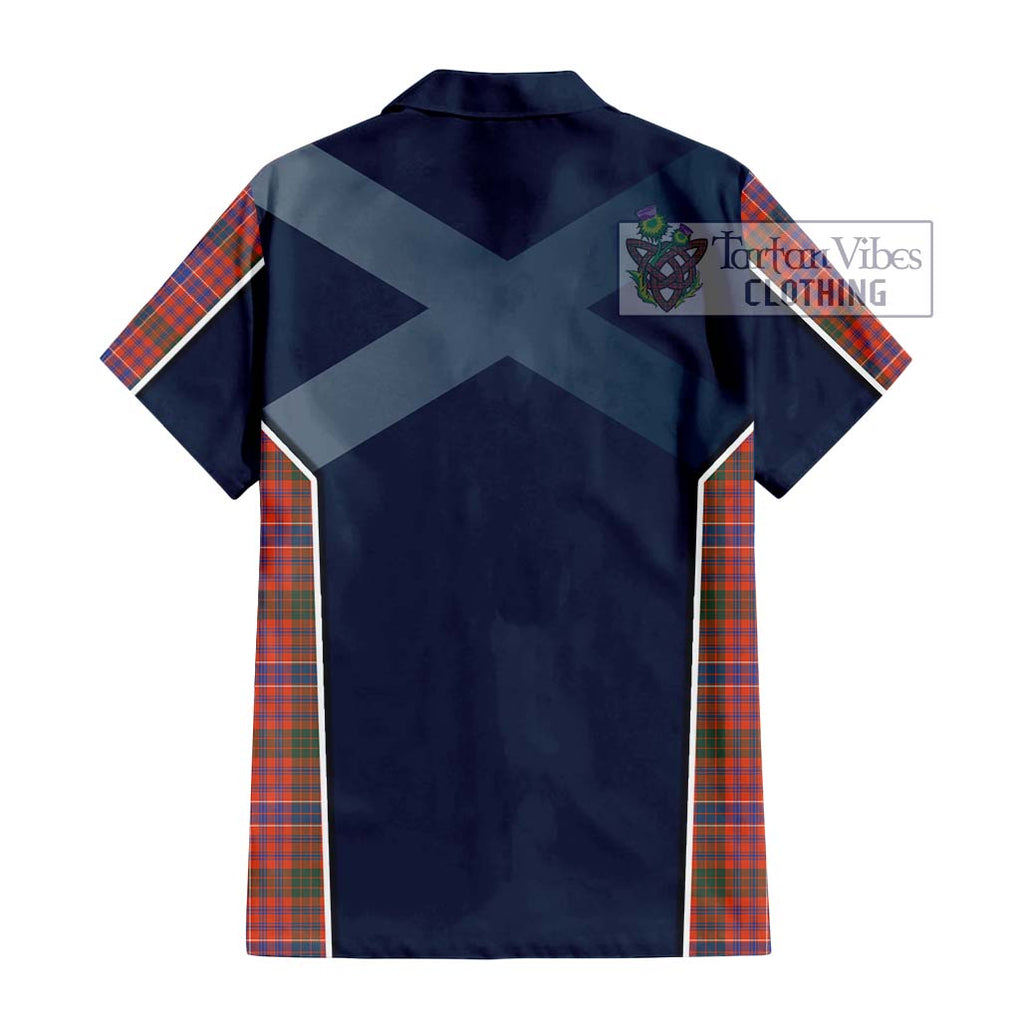 MacRae Ancient Tartan Short Sleeve Button Shirt with Family Crest and Lion Rampant Vibes Sport Style - Tartan Vibes Clothing