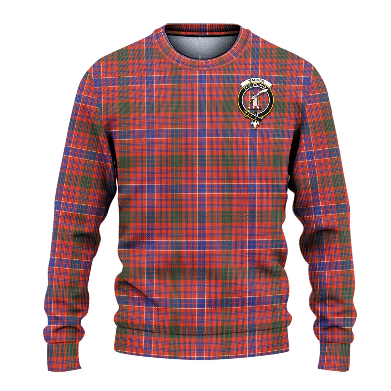 MacRae Ancient Tartan Knitted Sweater with Family Crest - Tartanvibesclothing