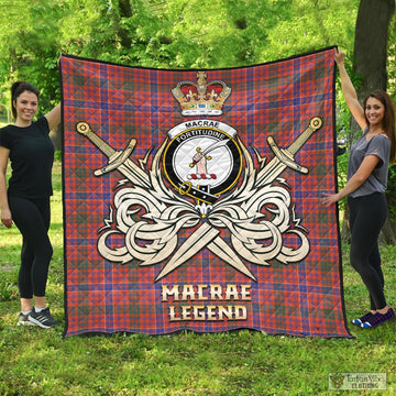 MacRae Ancient Tartan Quilt with Clan Crest and the Golden Sword of Courageous Legacy