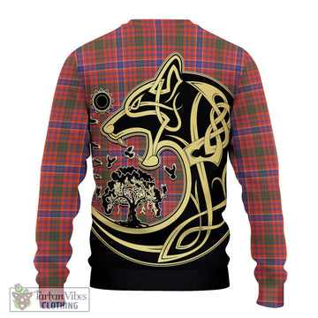 MacRae Ancient Tartan Knitted Sweater with Family Crest Celtic Wolf Style