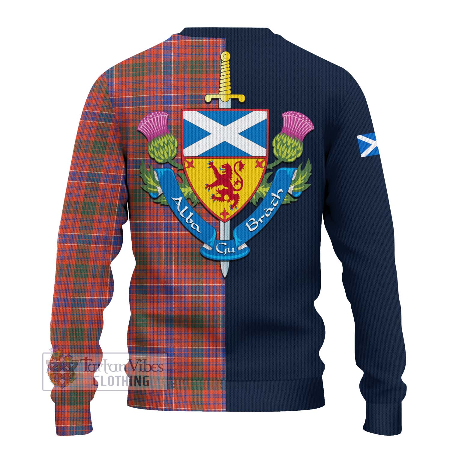 Tartan Vibes Clothing MacRae Ancient Tartan Knitted Sweater with Scottish Lion Royal Arm Half Style