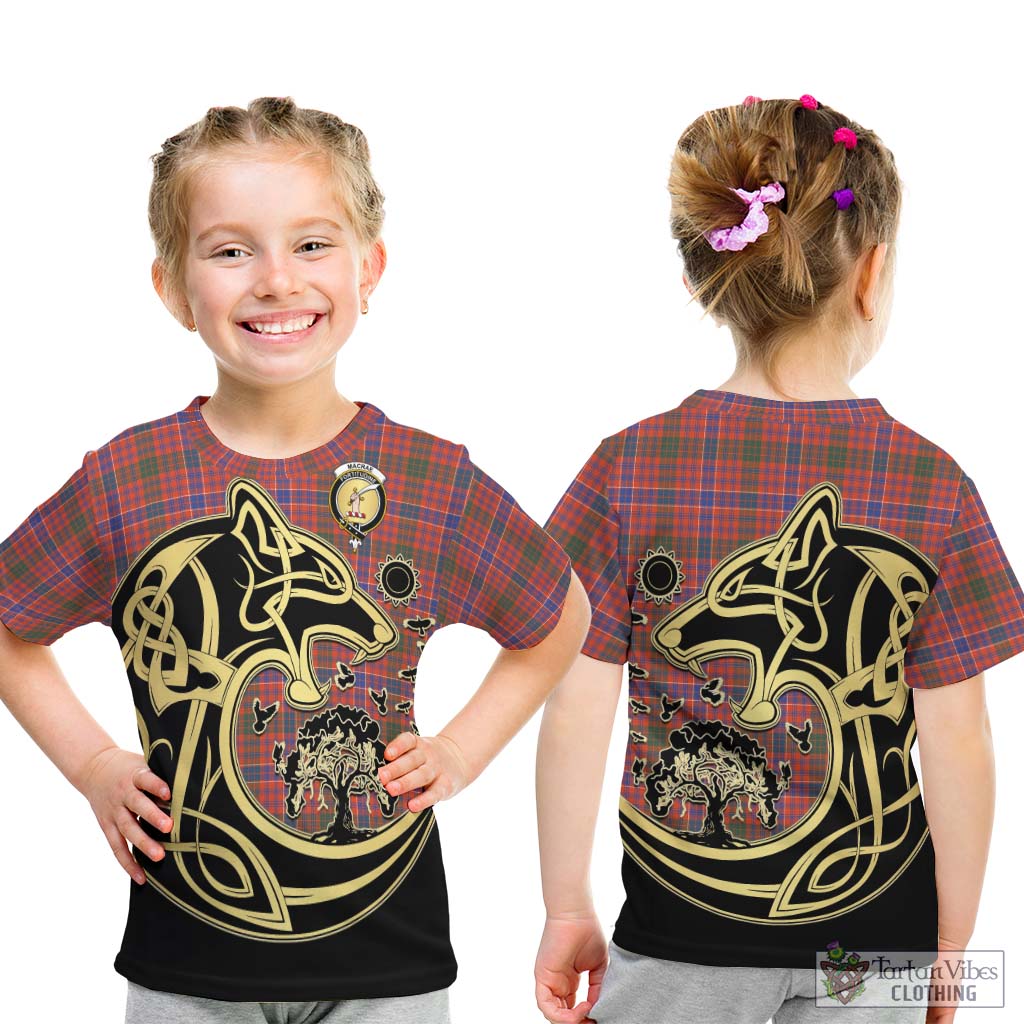 Tartan Vibes Clothing MacRae Ancient Tartan Kid T-Shirt with Family Crest Celtic Wolf Style