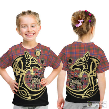 MacRae Ancient Tartan Kid T-Shirt with Family Crest Celtic Wolf Style