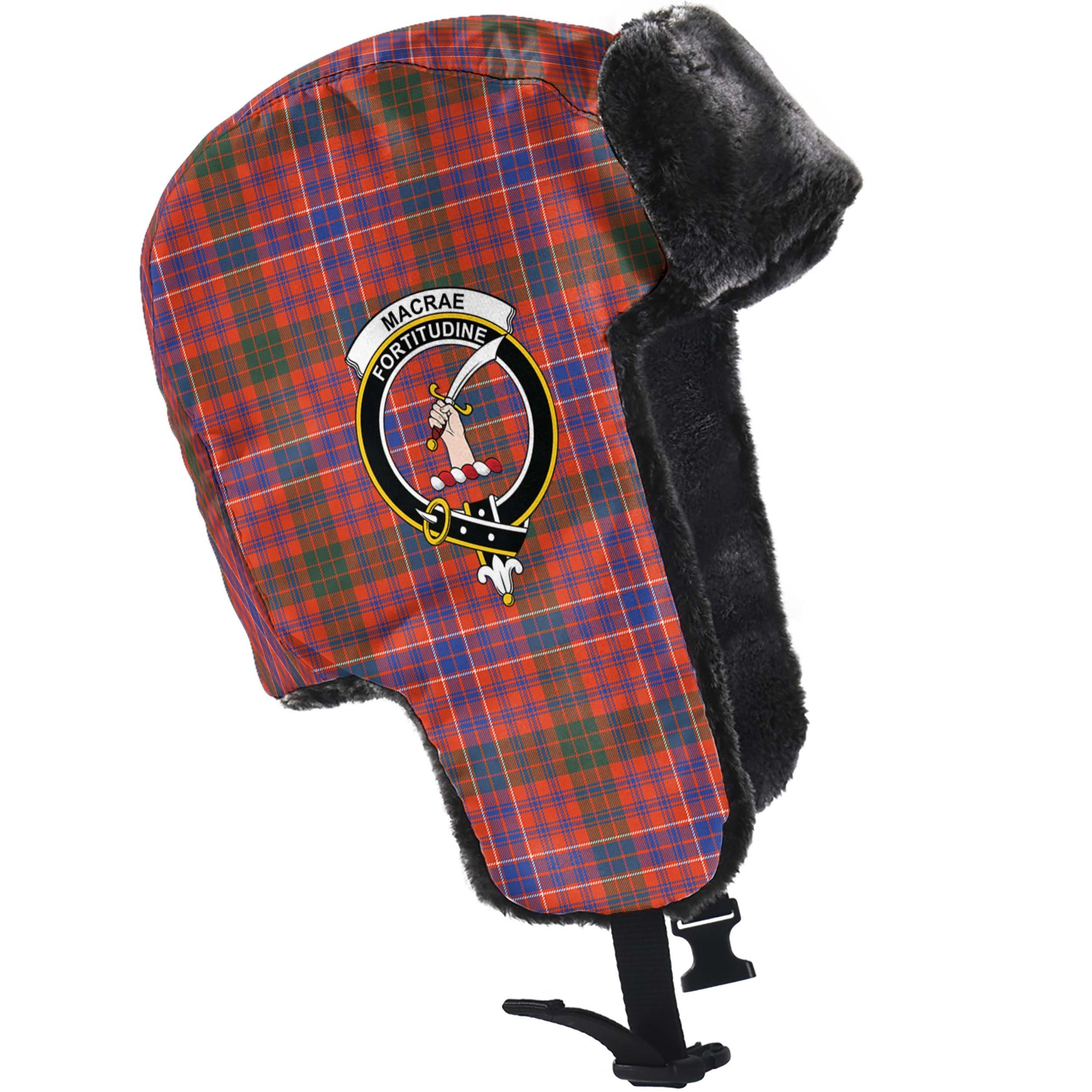 MacRae Ancient Tartan Winter Trapper Hat with Family Crest - Tartanvibesclothing