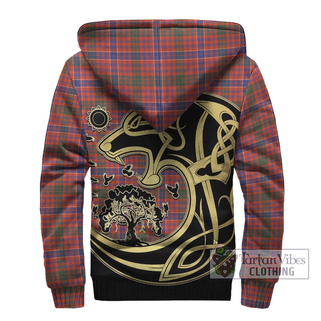 Tartan Vibes Clothing MacRae Ancient Tartan Sherpa Hoodie with Family Crest Celtic Wolf Style