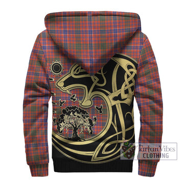 MacRae Ancient Tartan Sherpa Hoodie with Family Crest Celtic Wolf Style