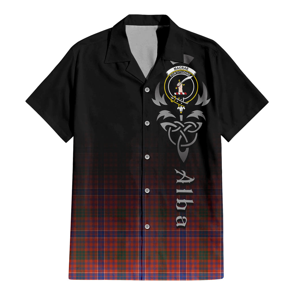 Tartan Vibes Clothing MacRae Ancient Tartan Short Sleeve Button Up Featuring Alba Gu Brath Family Crest Celtic Inspired