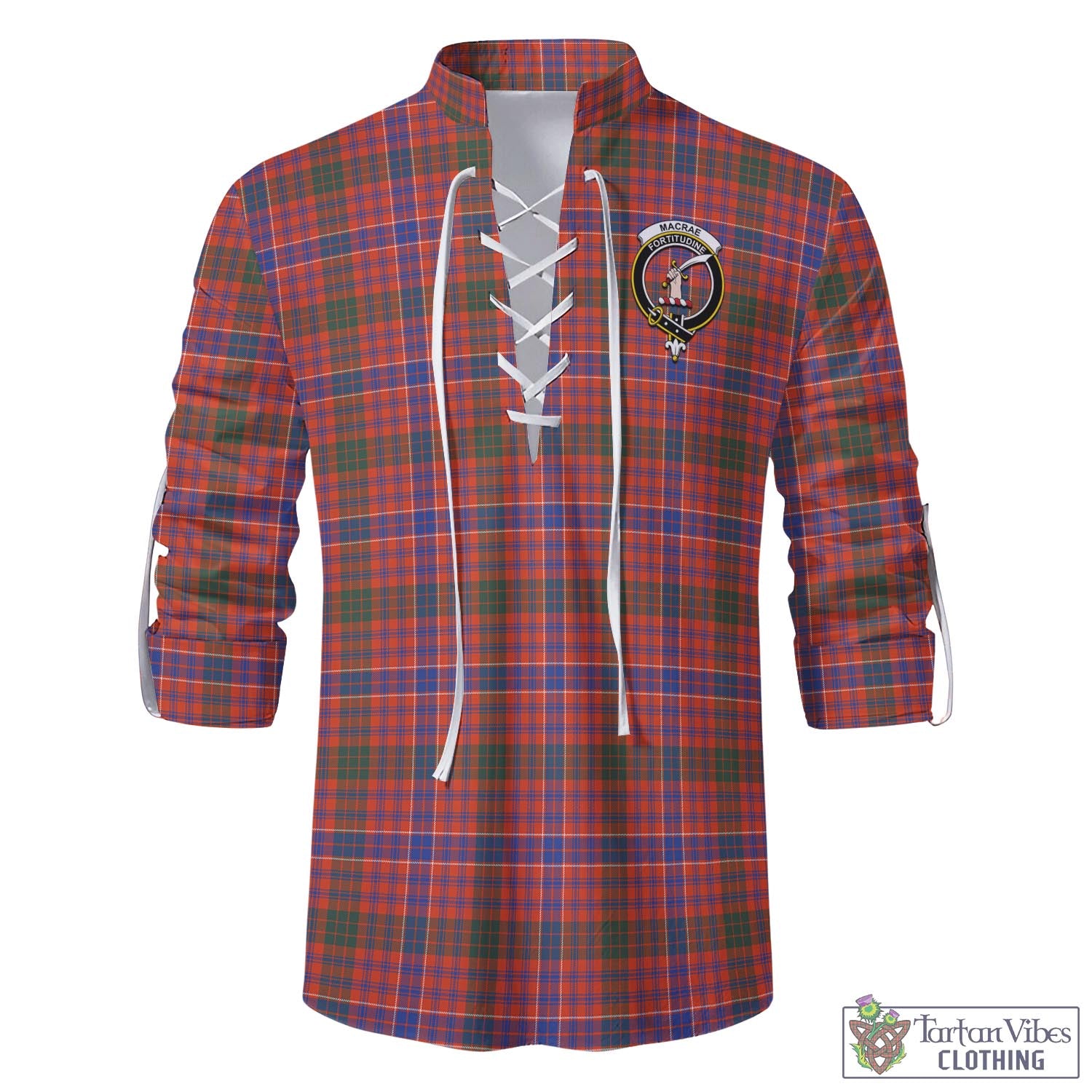 Tartan Vibes Clothing MacRae Ancient Tartan Men's Scottish Traditional Jacobite Ghillie Kilt Shirt with Family Crest