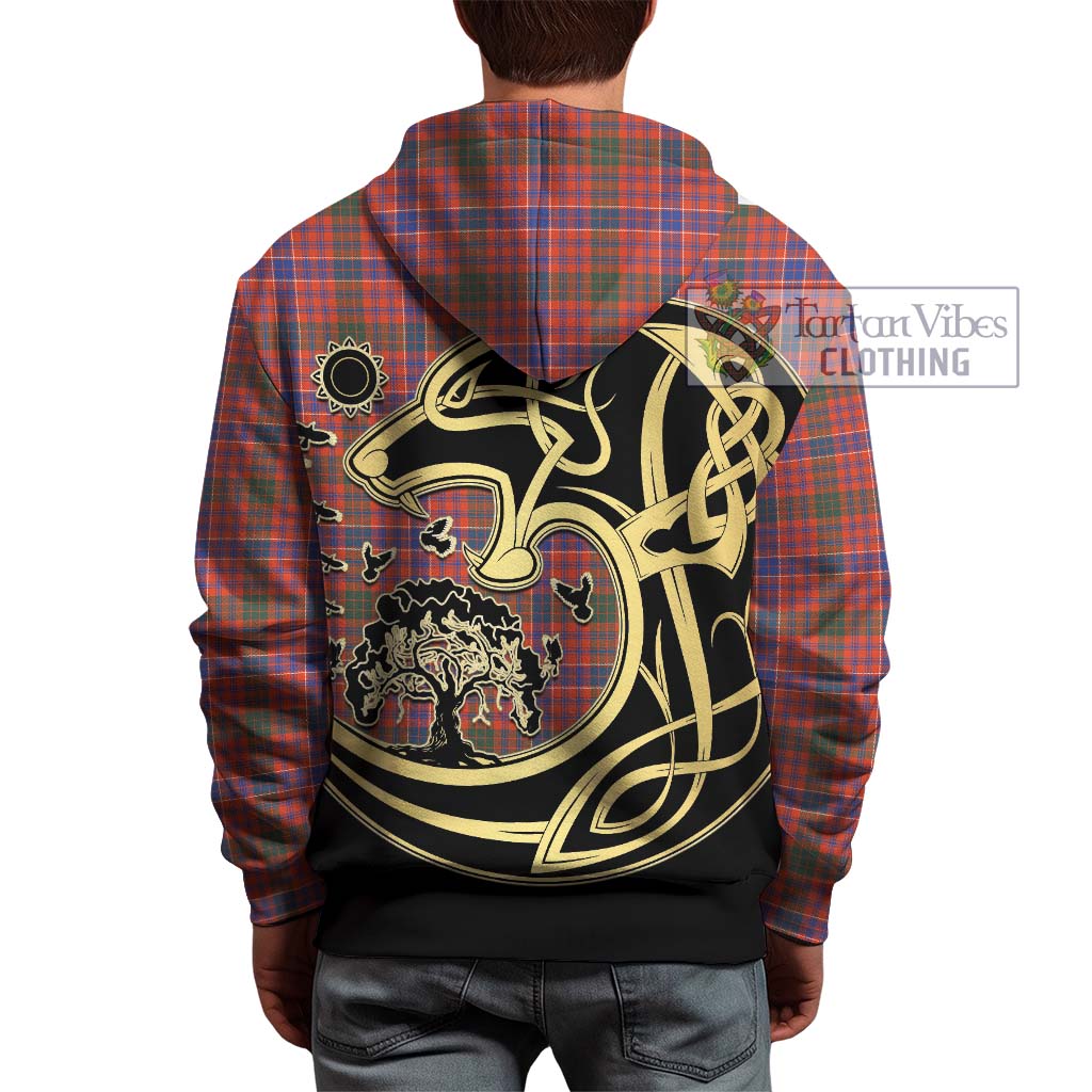 Tartan Vibes Clothing MacRae Ancient Tartan Hoodie with Family Crest Celtic Wolf Style