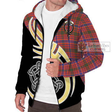 MacRae Ancient Tartan Sherpa Hoodie with Family Crest and Celtic Symbol Style