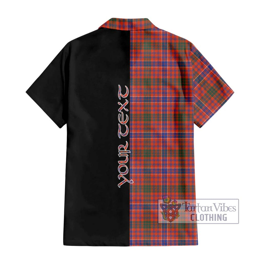 MacRae Ancient Tartan Short Sleeve Button Shirt with Family Crest and Half Of Me Style - Tartanvibesclothing Shop