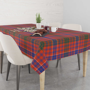 MacRae Ancient Tartan Tablecloth with Clan Crest and the Golden Sword of Courageous Legacy