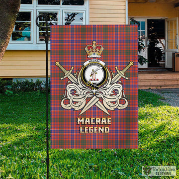 MacRae Ancient Tartan Flag with Clan Crest and the Golden Sword of Courageous Legacy