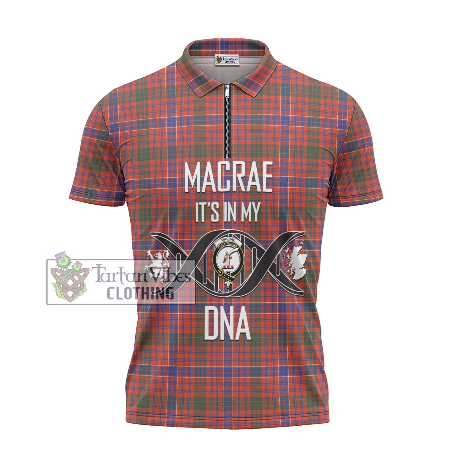 Tartan Vibes Clothing MacRae Ancient Tartan Zipper Polo Shirt with Family Crest DNA In Me Style