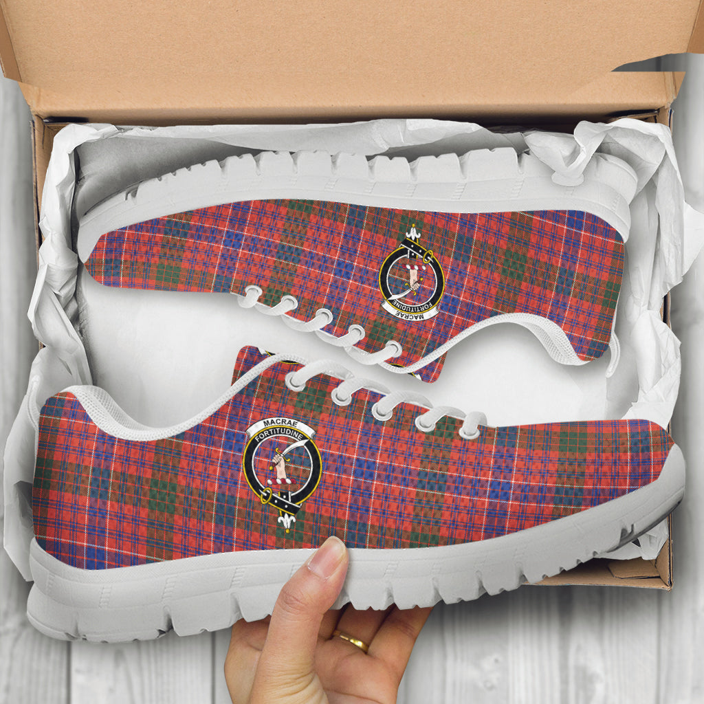 MacRae Ancient Tartan Sneakers with Family Crest - Tartan Vibes Clothing