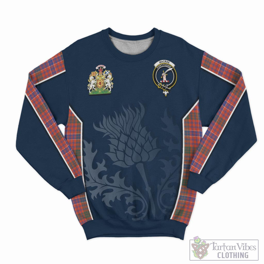 Tartan Vibes Clothing MacRae Ancient Tartan Sweatshirt with Family Crest and Scottish Thistle Vibes Sport Style