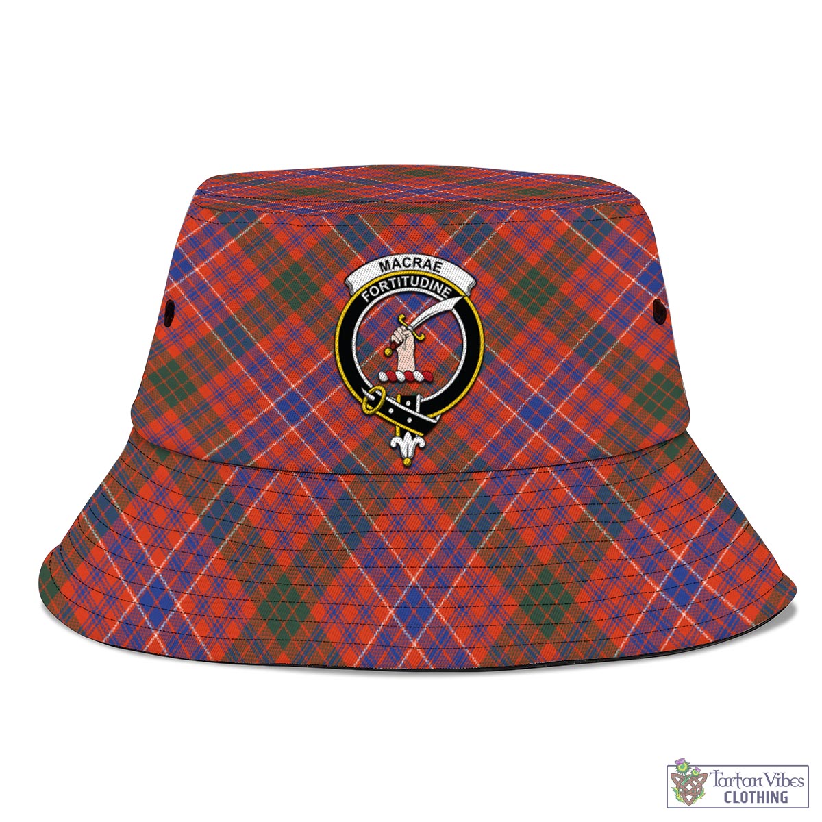 Tartan Vibes Clothing MacRae Ancient Tartan Bucket Hat with Family Crest